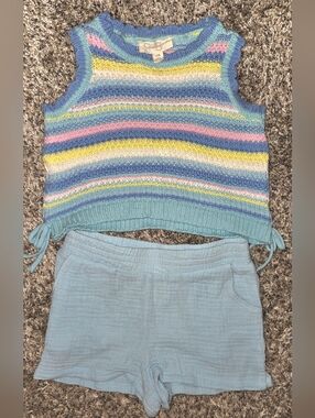 Jessica Simpson Kids Pastel Striped Knit Tank & Light Blue Shorts Set